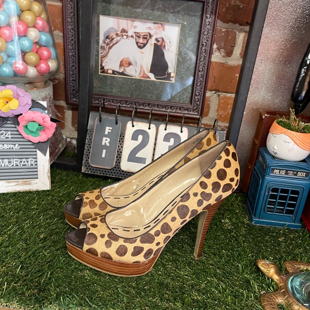 Enzo Angiolini Giraffe Print Calf Hair High Heels Women's